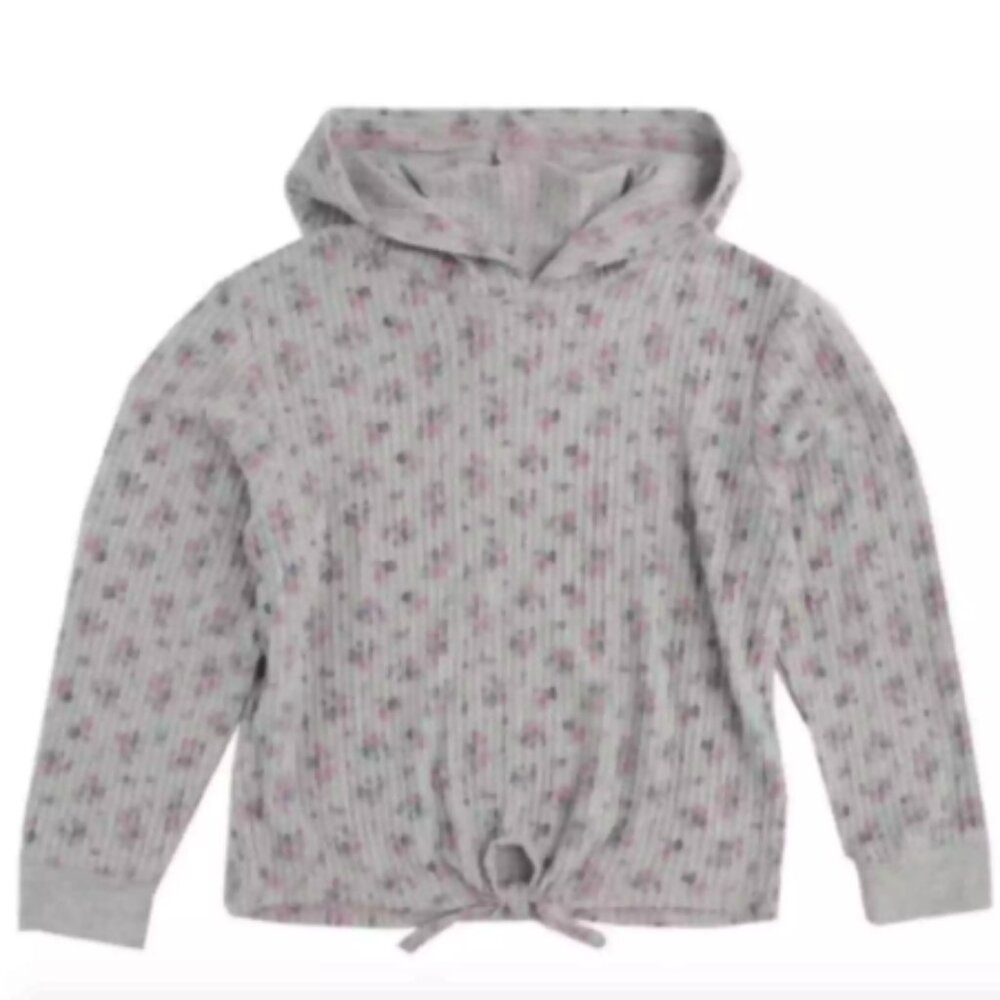 Hollywood The Jean People Girls' Cropped Floral Hoodie Sky Gray Size M 10/12 NWT